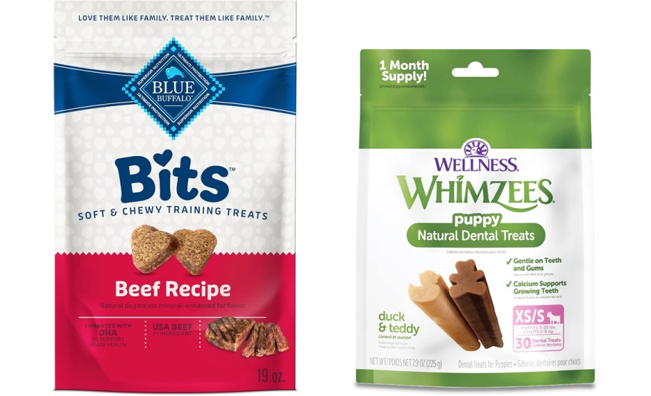 bags of blue buffalo and wellness dog treats