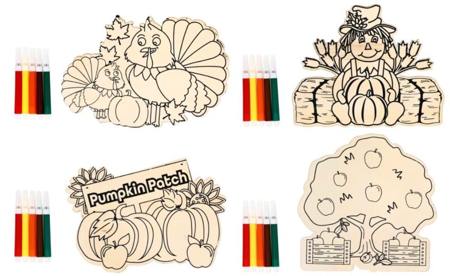 Fall Themed DIY Wood Craft Kits with Markers Set 36 Count net to markers