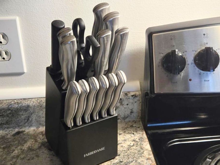Farberware 15-Piece Kitchen Knife Set w/ Wood Storage Block