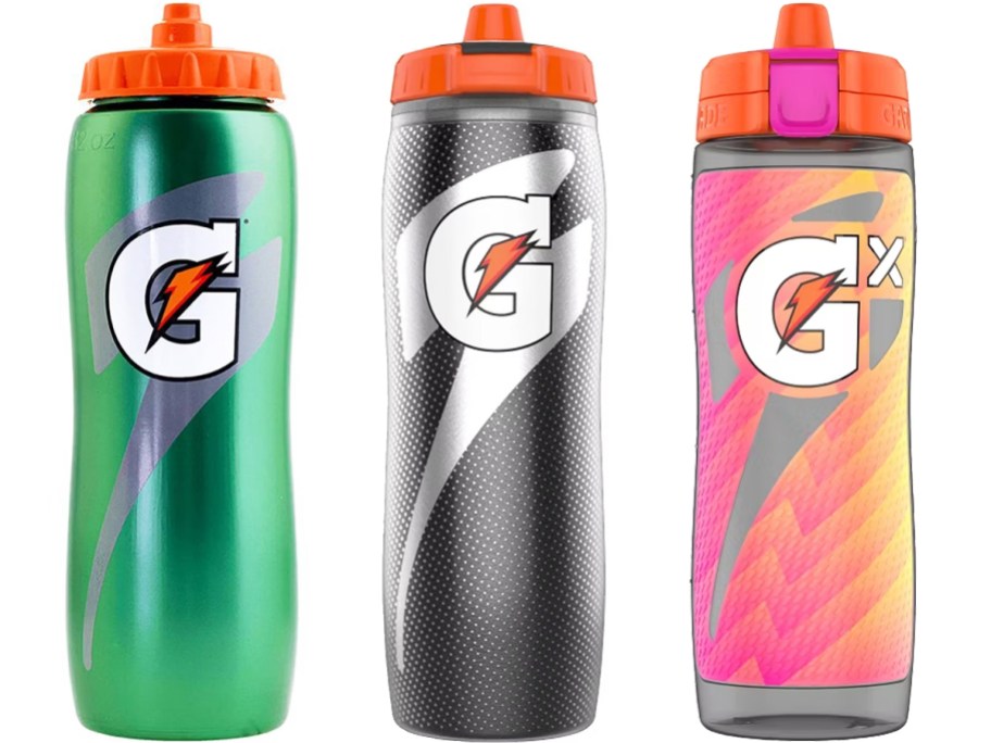 3 Gatorade Water Bottles in a row