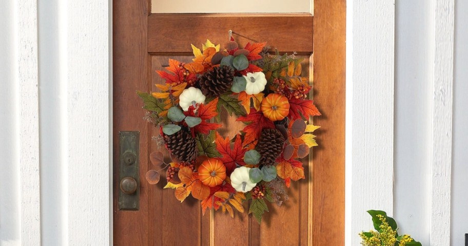 fall wreath on a wood door
