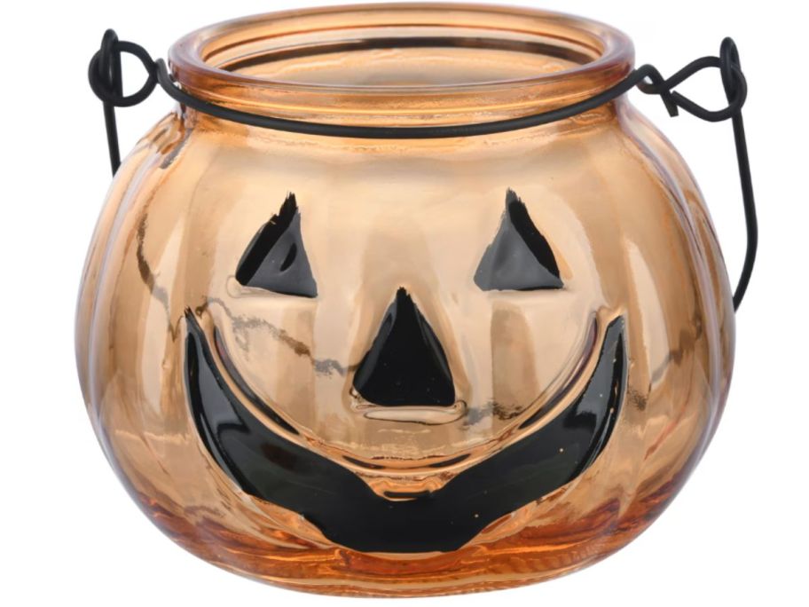 Halloween Pumpkin Glass Tea Light Candle Holder 