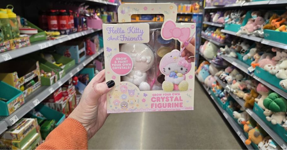 A person holding a Hello Kitty Easter Crystal Figurine at Walmart