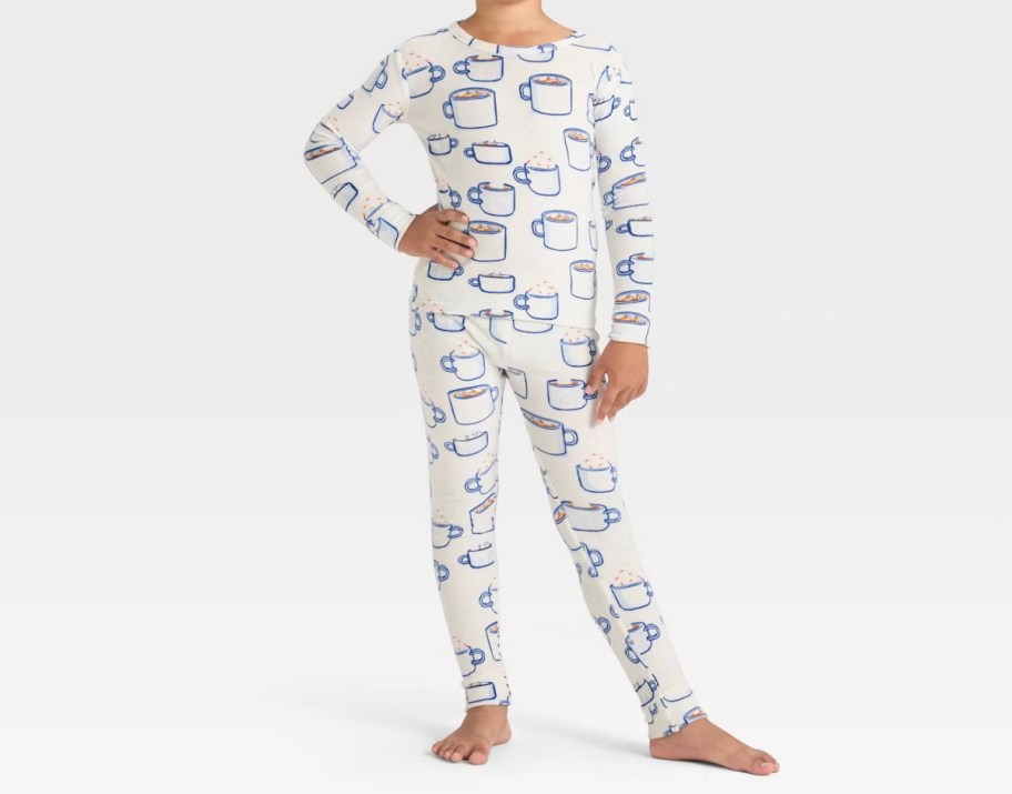 boy modeling hot cocoa pajamas