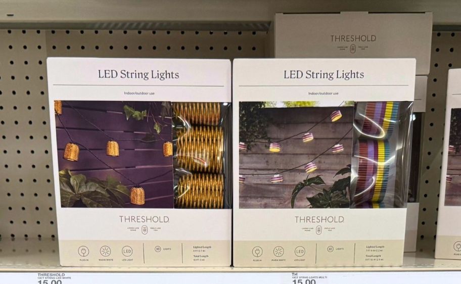 two sets of led string lights on a store shelf