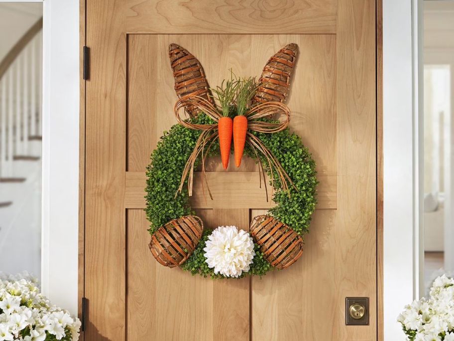Member&rsquo;s Mark 22" Woven Bunny Wreath on a door