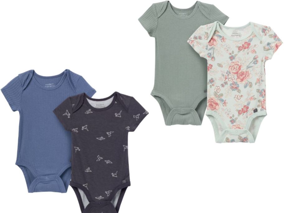 Stock images of two sets of Modern Moments by Gerber Bodysuits 2-packs