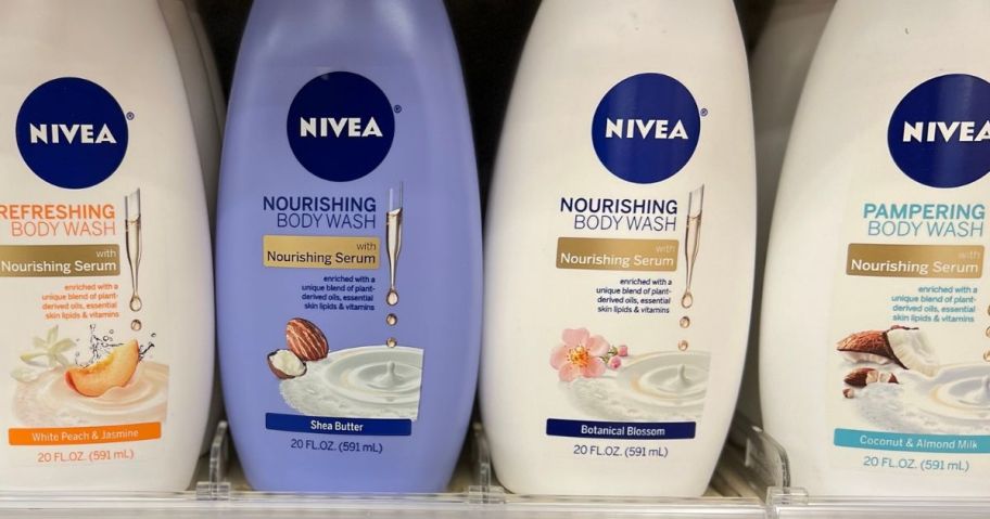 Shelf of Nivea Nourishing Body Washes