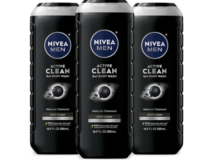 Stock image of 3 bottles of Nivea Men's Body Wash