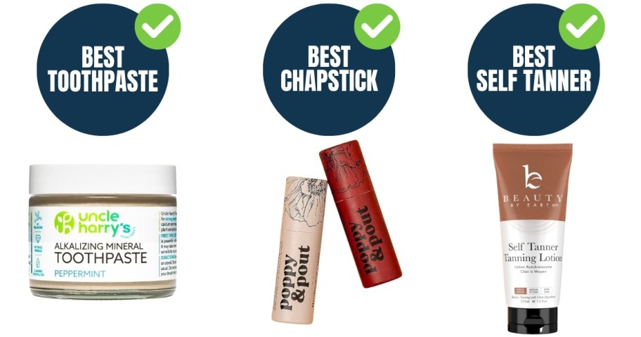 beauty products toothpaste lip balm and self tanner stock photos as the best