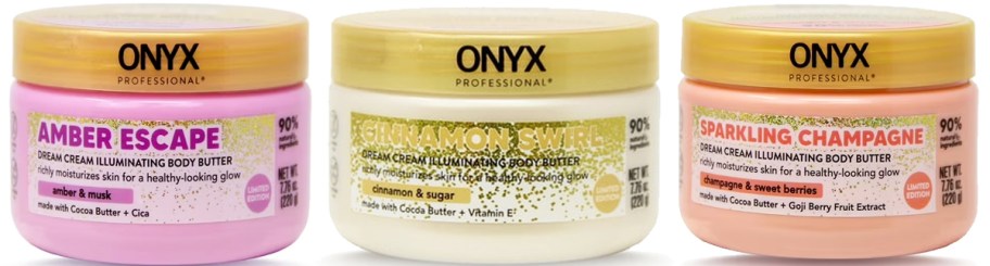3 jars of ONYX Professional Butter Bliss Illuminating Body Butters