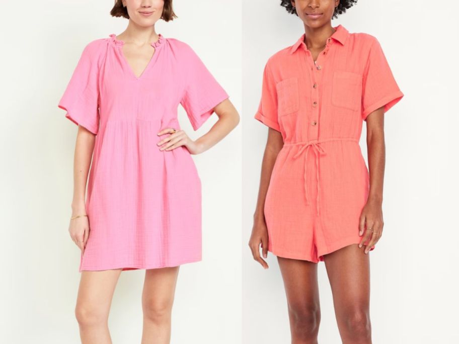 a model in a mini dress and a model wearing a romper