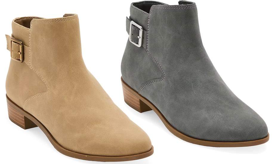 tan and grey suede booties