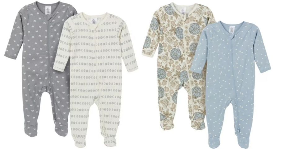 stock image of two-piece toddler pajamas in different patterns