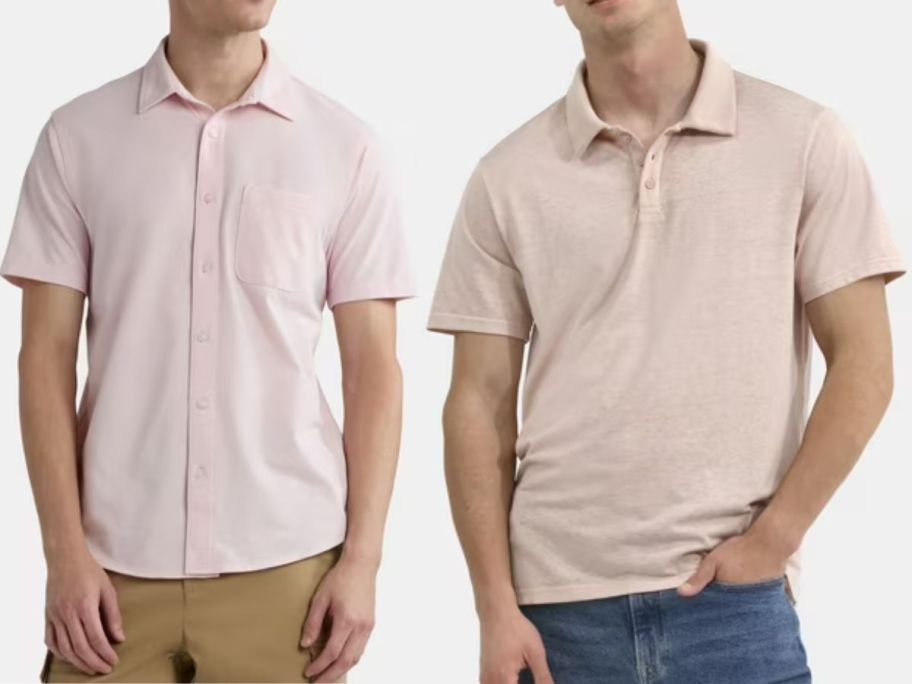 2 men wearing pink shirts