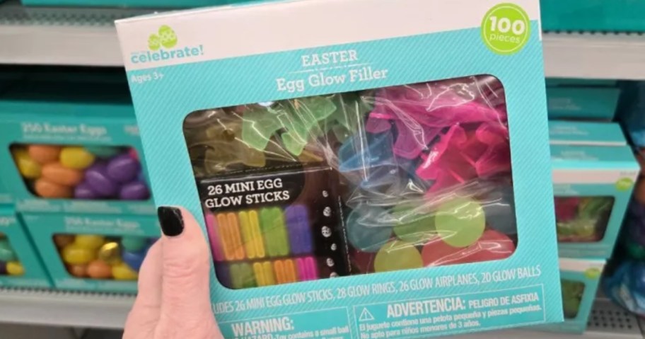 hand holding a box of Easter Egg Glow Fillers