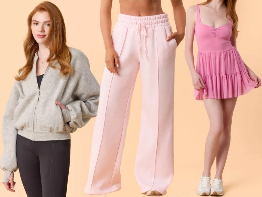 Three women wearing various Blogilates clothing.