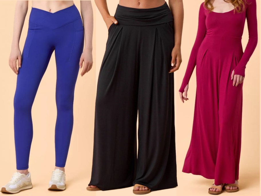 Three women wearing various Blogilates clothing.