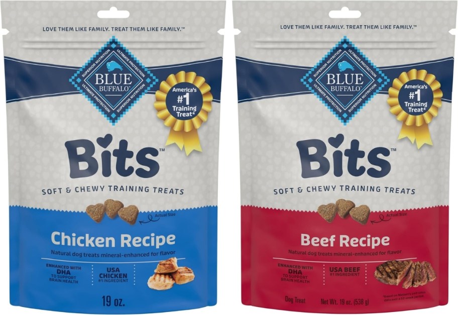 two bags of Blue Buffalo Bits Dog treats