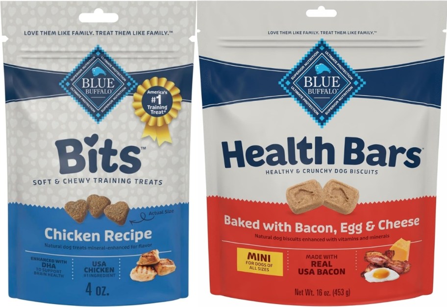 two bags of Blue Buffalo Dog treats