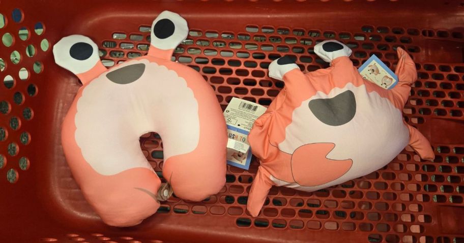neck pilllow to plush crabs in cart in store