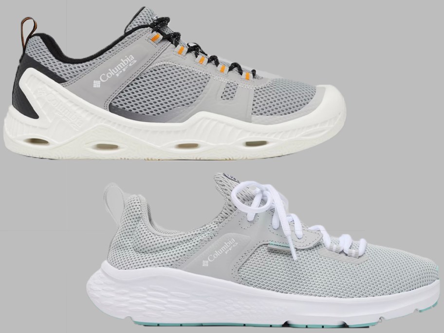 two gray columbia shoes