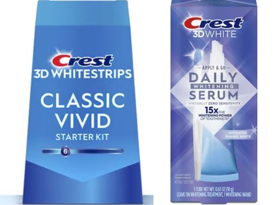 Crest Classic Vivid At-Home Teeth Whitening Kit 10-Pack and Crest Daily Whitening Serum Advanced Enamel White