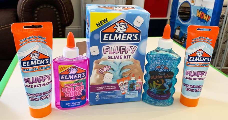 elmers fluffy slime kit on a table