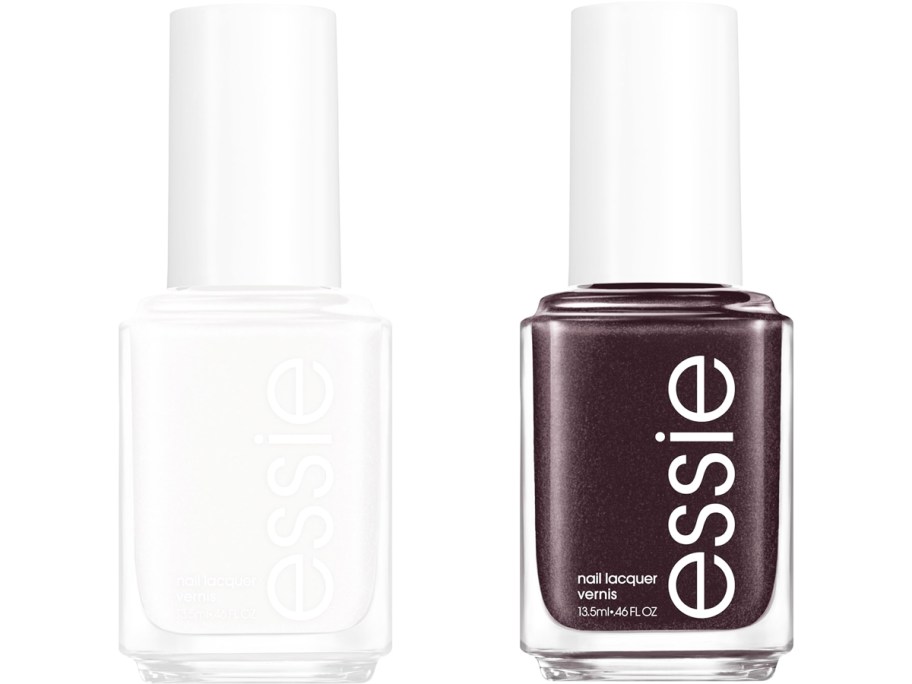 white and brown bottles of essie Nail Polishes