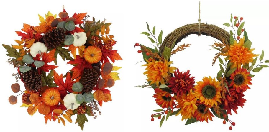 Two fall leaves displayed next to each other