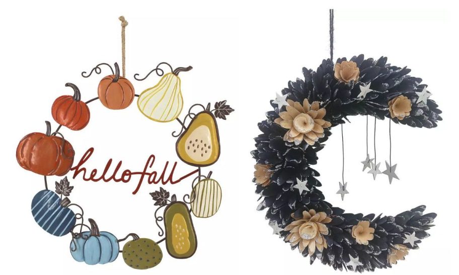 two fall wreaths displayed next to each other