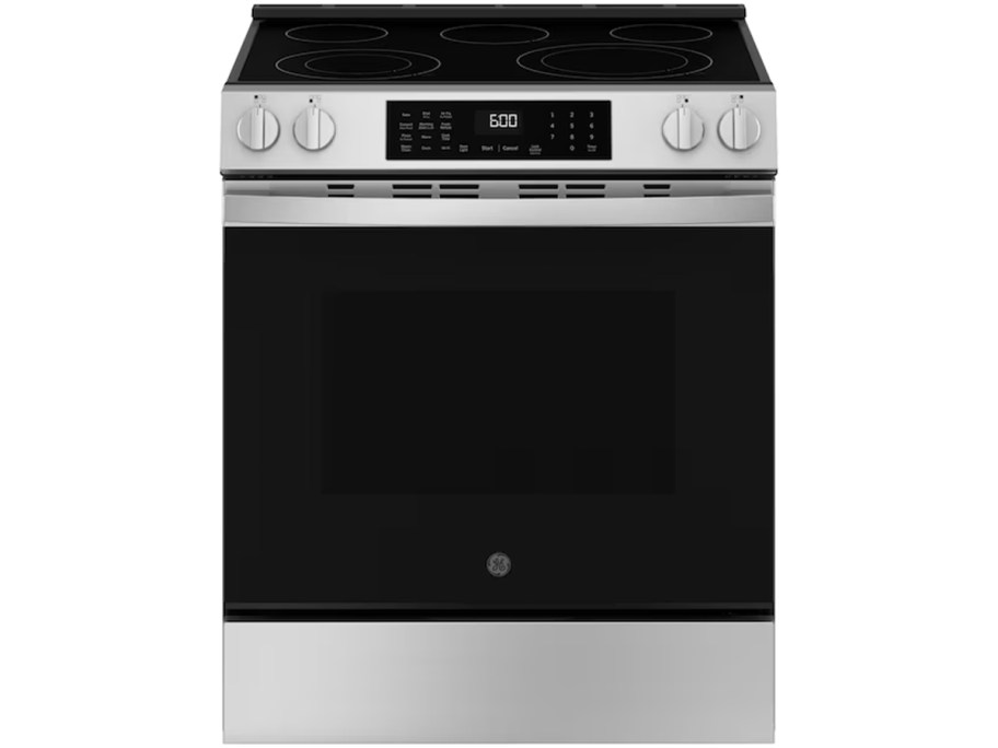 stainless steel and black ge oven 