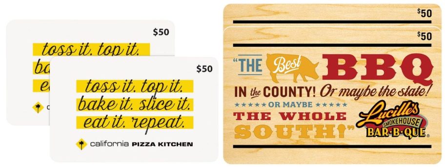california pizza kitchen and Lucille's Smokehouse Bar-B-Que gift cards