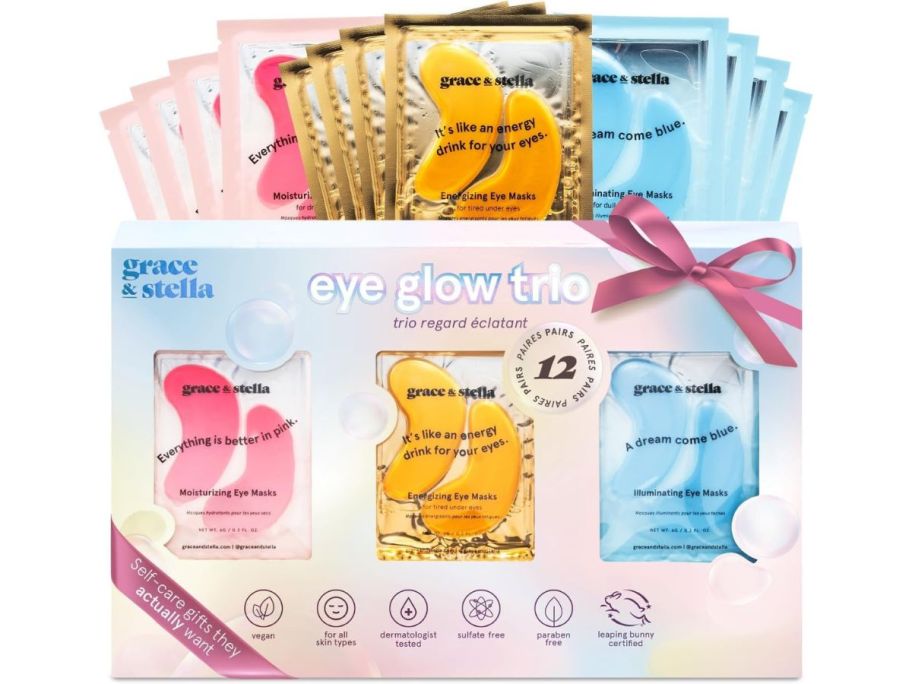 Grace & Stella Under Eye Masks 12-Pack - Eye Glow Trio box