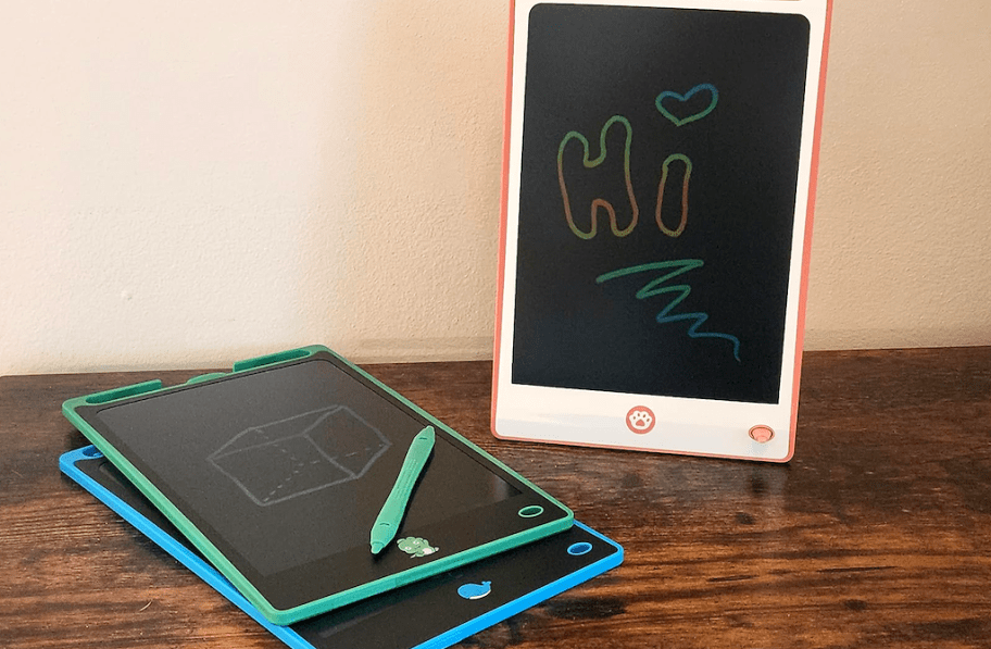 3 magic doodle boards in blue, green and pink