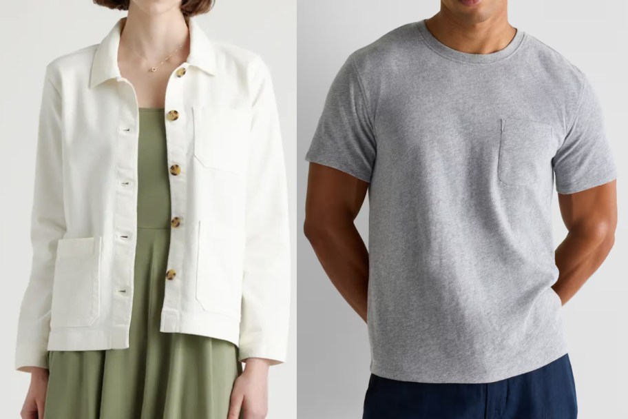 woman wearing white jacket and man in grey shirt