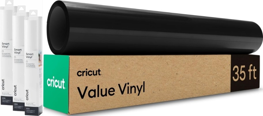 a 3 pack of white vinyl and a large roll of black value vinyl
