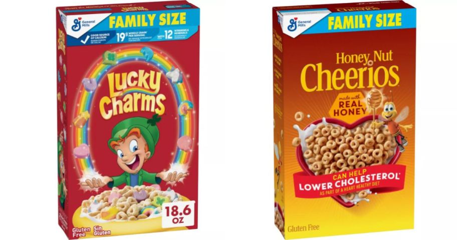 a lucky charms and cheerios box