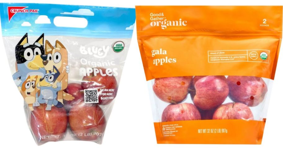 two organic apple bags