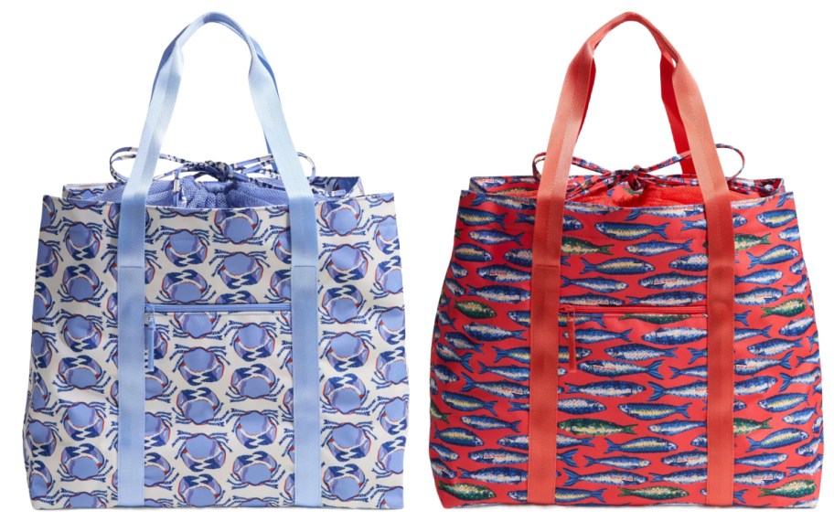 crab and fish patterened tote bags