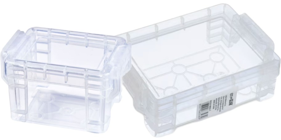 two clear storage boxes