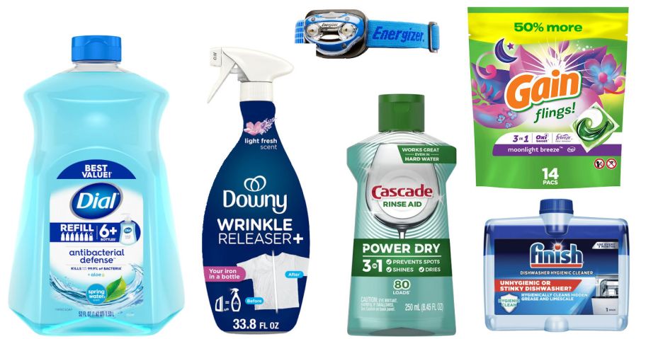6 household items on a white background