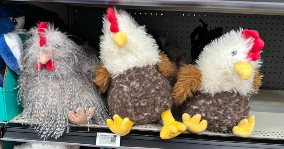 plush chickens on a Walmart shelf