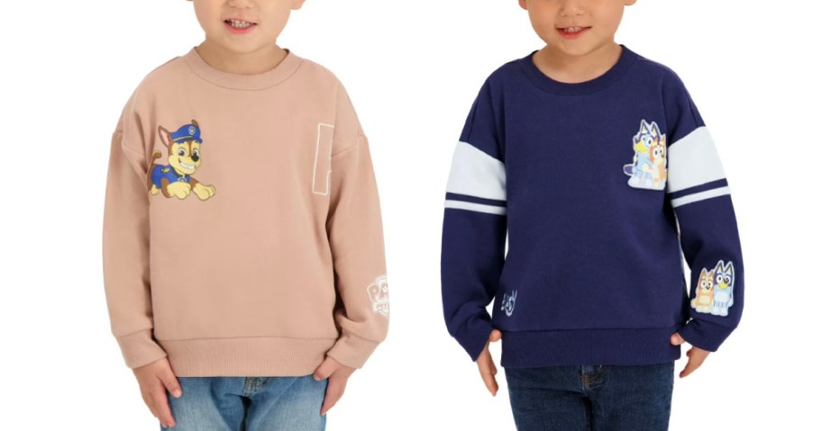 tan and blue kids character hoodies