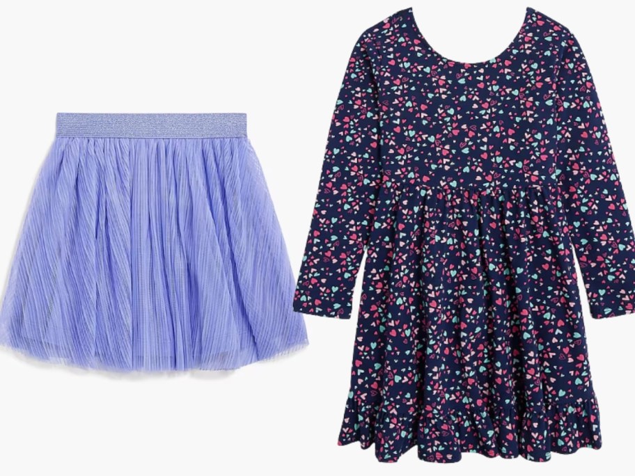 Female purple thin silk skirts and hearts and black dresses