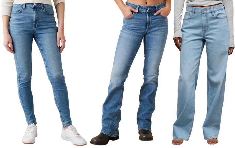 AE Women's Super High-Waisted Jegging, Low-Rise Kick Bootcut Jeans, Stretch High-Waisted Stovepipe Jeans