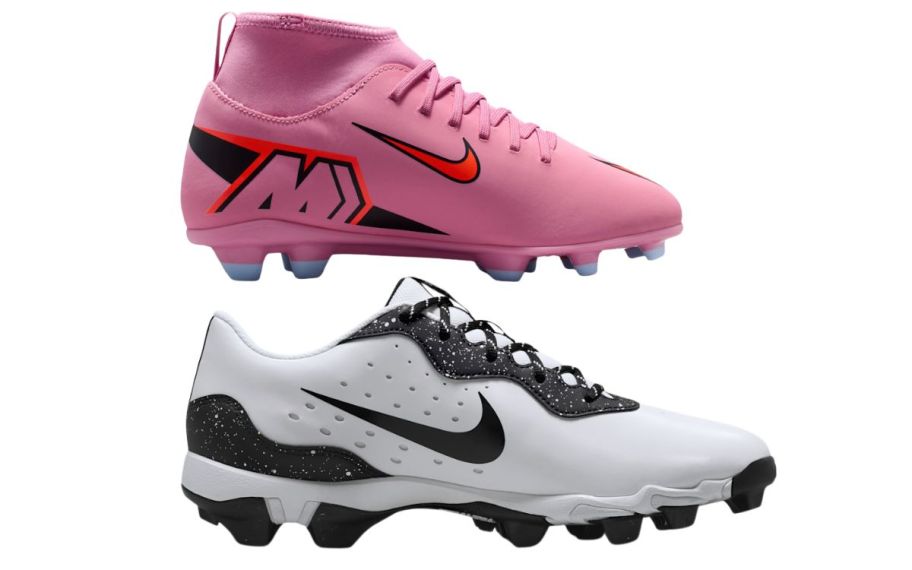 Pink and black and white cleets 