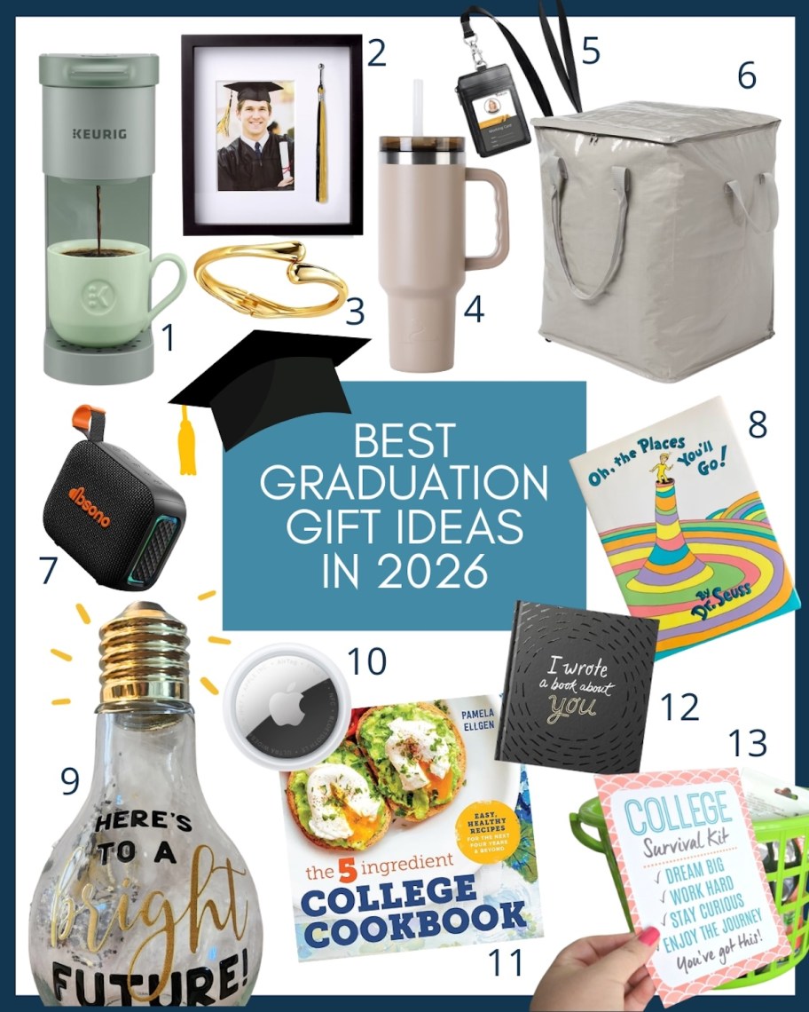 best graduation gifts in 2026 collage graphic of various gifts 
