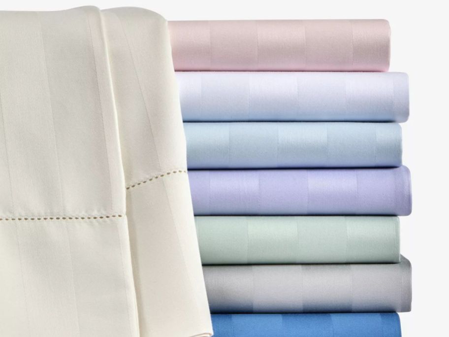 Charter Club 1.5" Stripe 550-Thread Count 100% Cotton Sheet Sets stacked