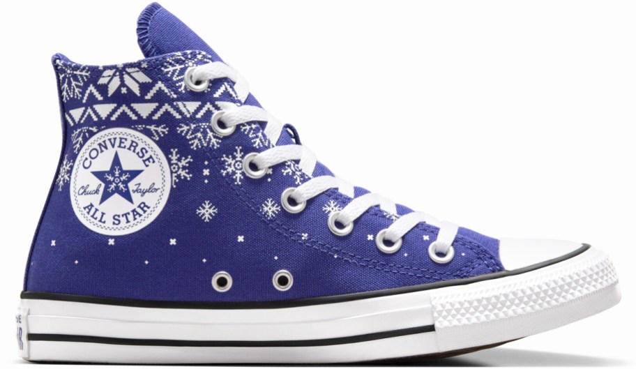 blue and white sweater print high top converse sneaker